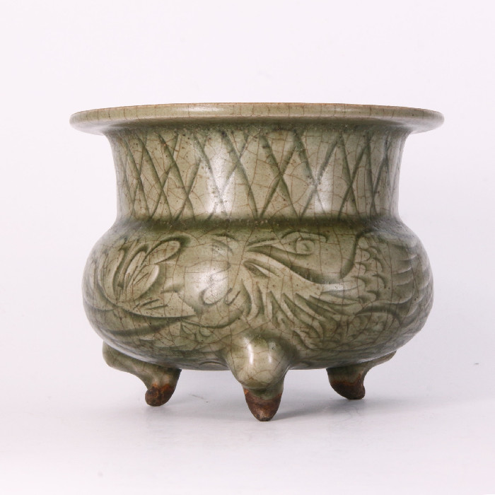 宋耀州窯刻花鳳紋三足爐G1213 館藏非賣品:: GUCH ART